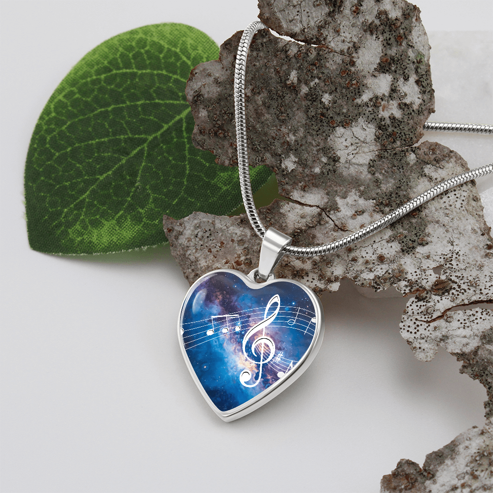 The Music Notes Pendant - Personalizable With Engraving Option - Bright Blue Galaxy