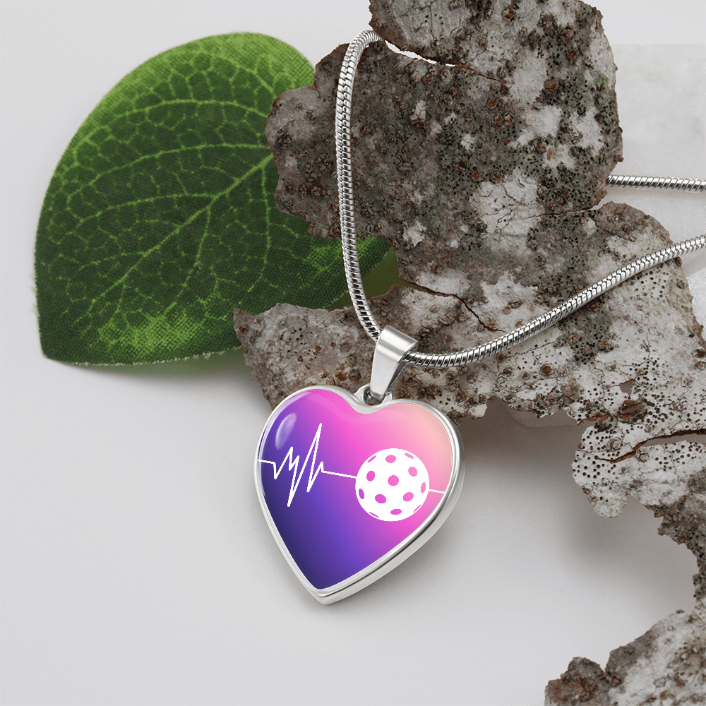 The Pickleball Heartbeat Pendant - Personalizable With Engraving Option - Purple Pink Fade