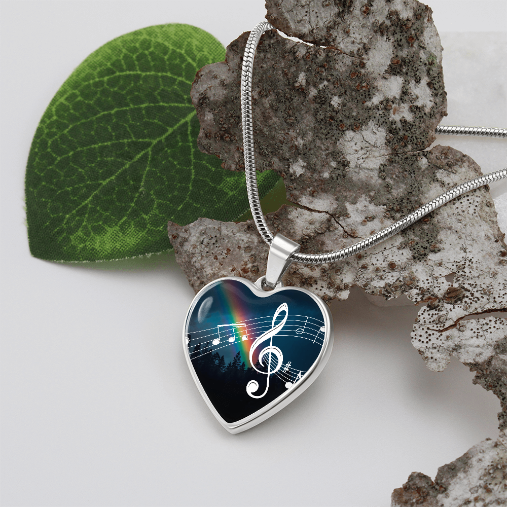 The Music Notes Pendant - Personalizable With Engraving Option - Night Sky Rainbow