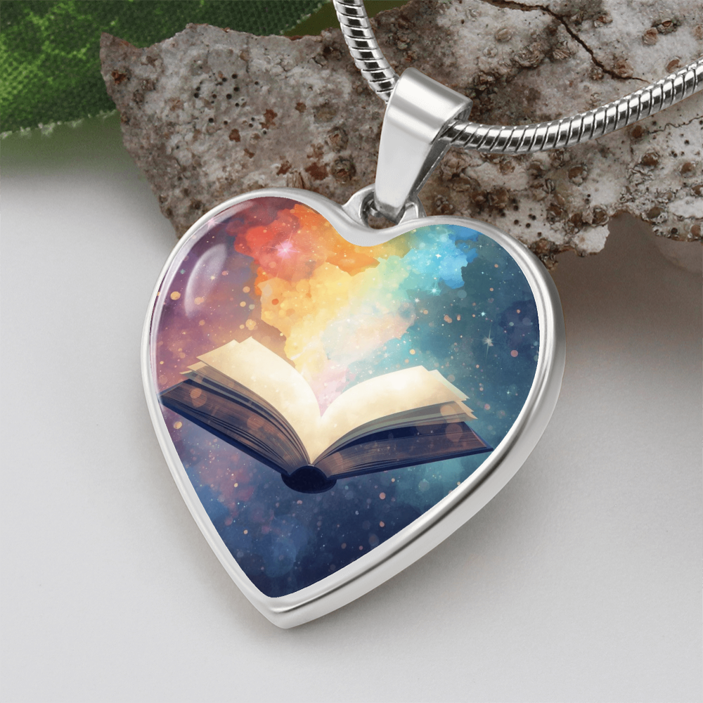 The Open Book Pendant - Personalizable With Engraving Option - Watercolor Rainbow Light