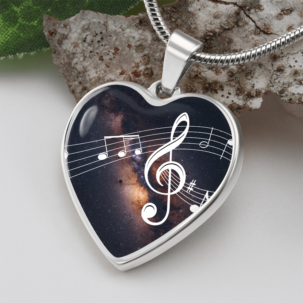 The Music Notes Pendant - Personalizable With Engraving Option - Dark Night Galaxy