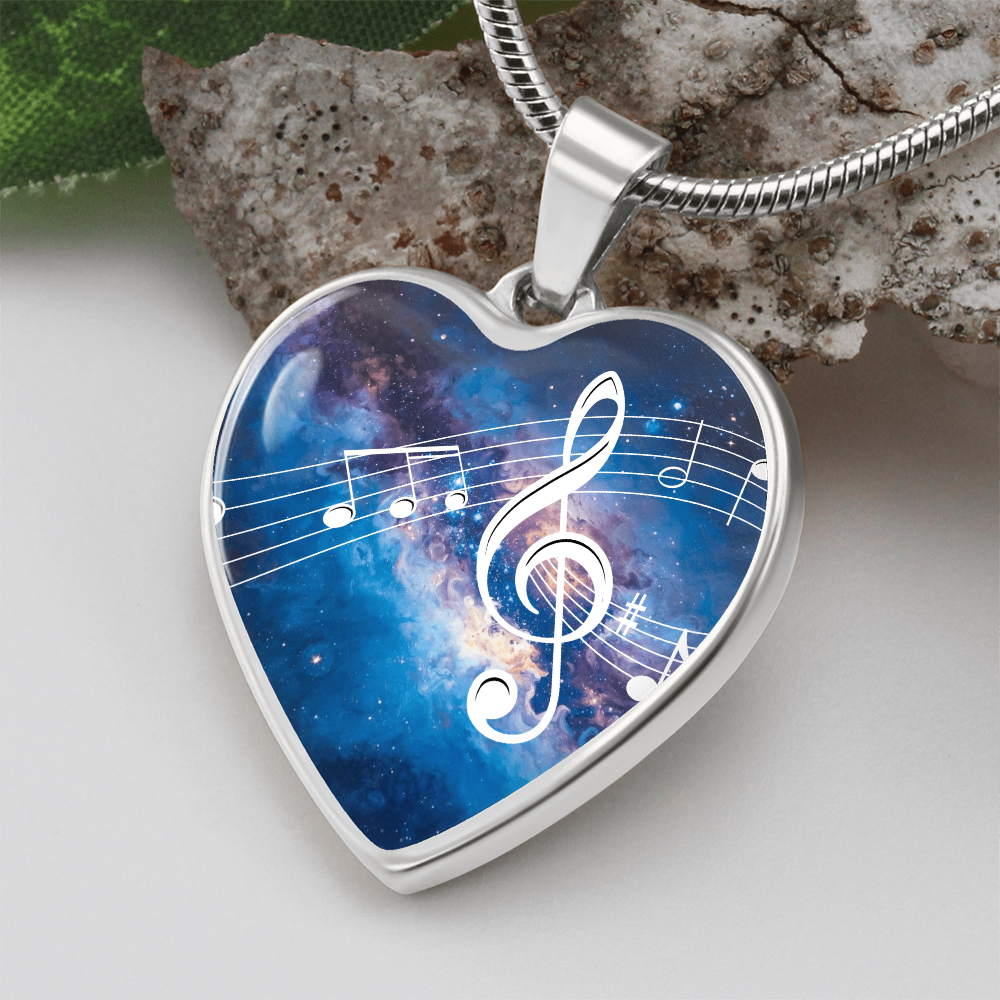 The Music Notes Pendant - Personalizable With Engraving Option - Bright Blue Galaxy