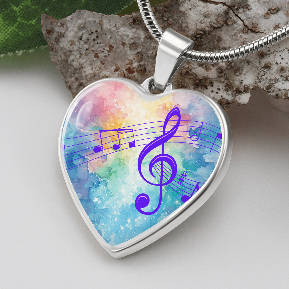 The Music Notes Pendant - Personalizable With Engraving Option - Rainbow Pastel