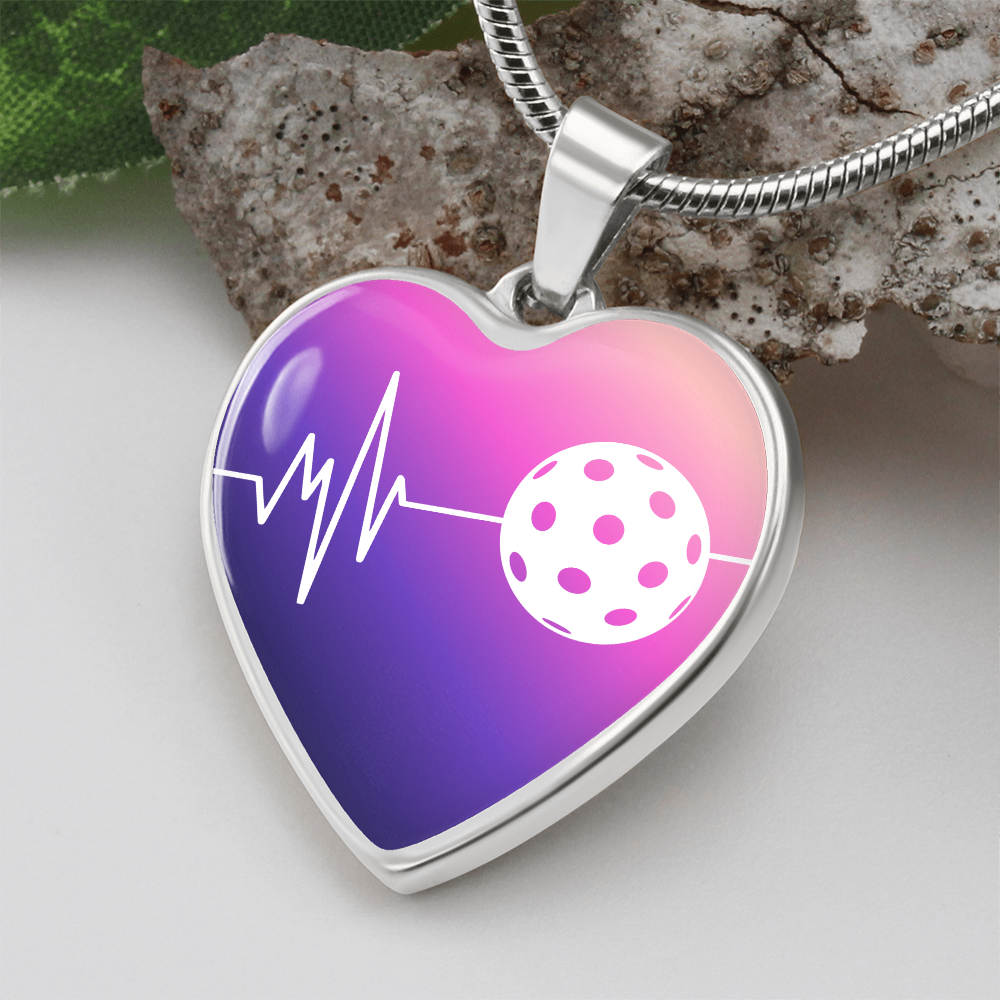 The Pickleball Heartbeat Pendant - Personalizable With Engraving Option - Purple Pink Fade