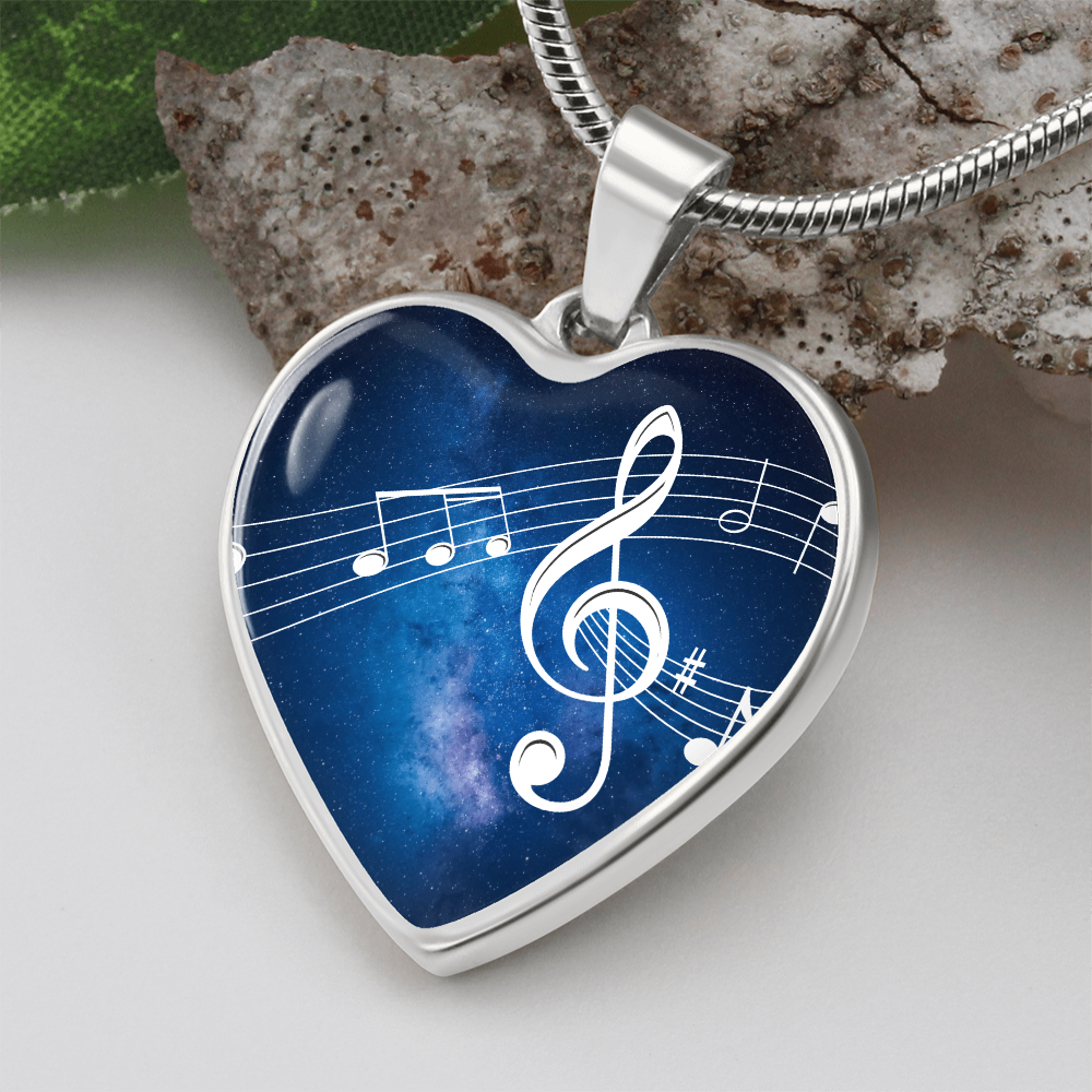 The Music Notes Pendant - Personalizable With Engraving Option - Blue Galaxy Sky