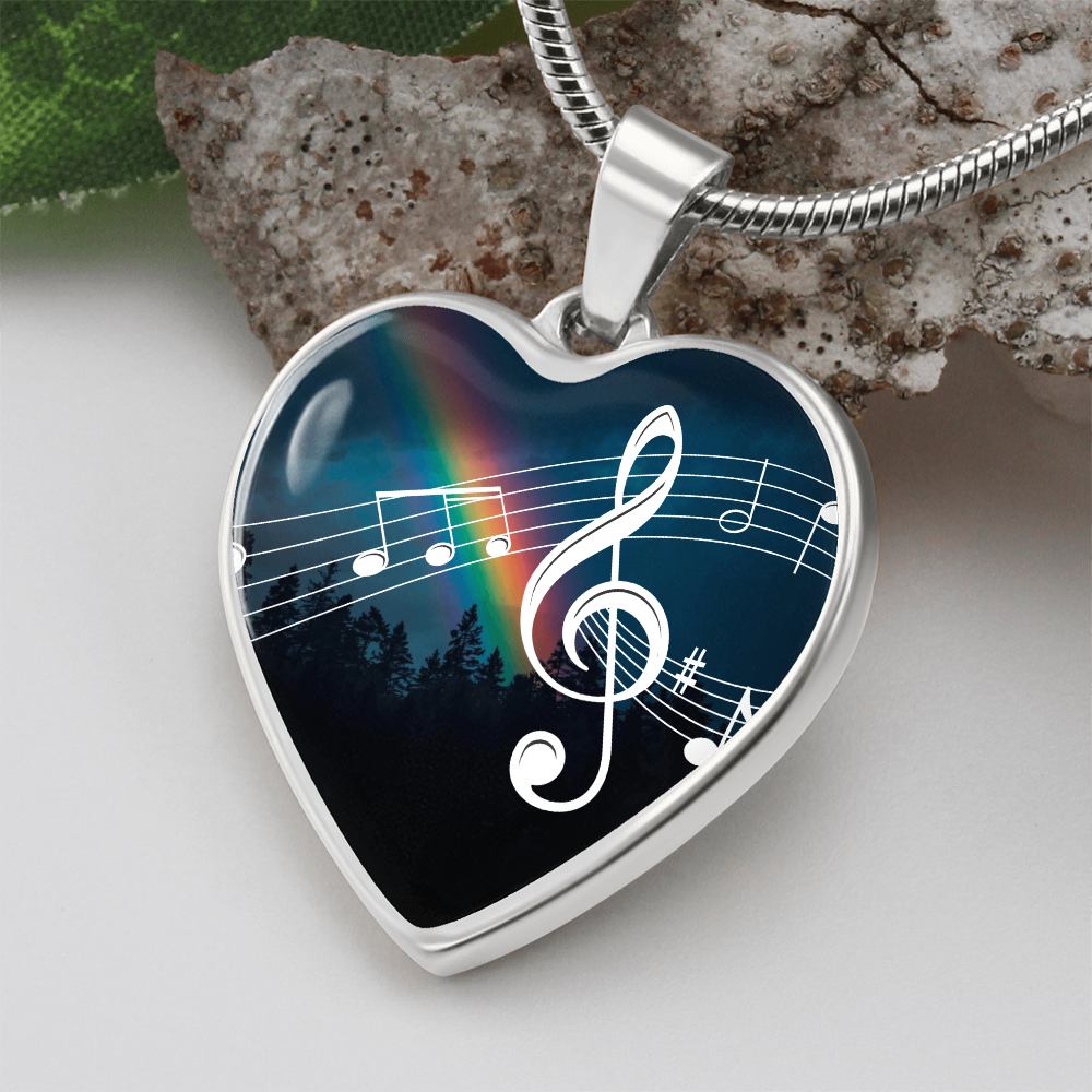 The Music Notes Pendant - Personalizable With Engraving Option - Night Sky Rainbow