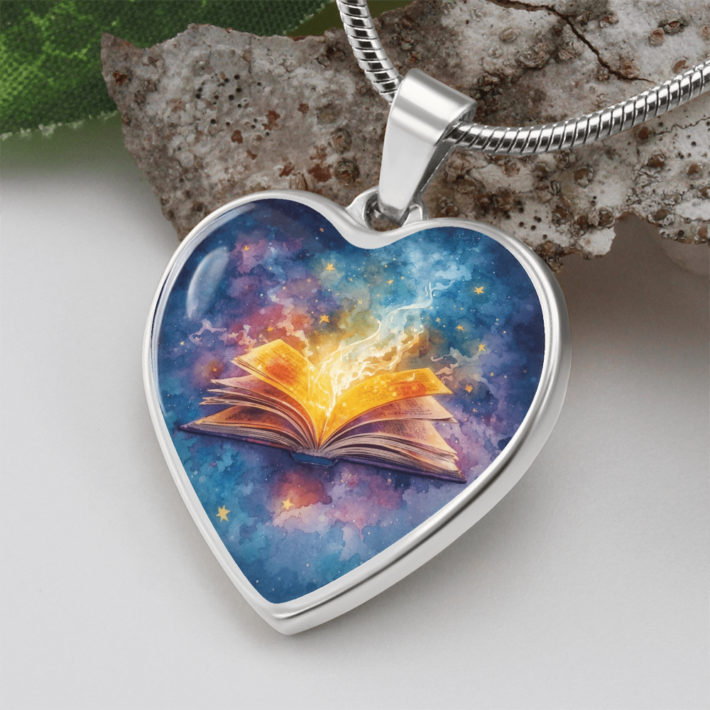 The Open Book Pendant - Personalizable With Engraving Option - Watercolor Night Sky