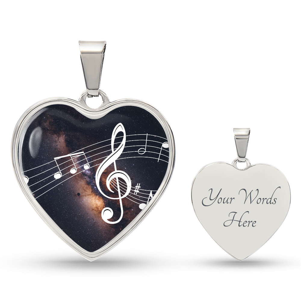 The Music Notes Pendant - Personalizable With Engraving Option - Dark Night Galaxy