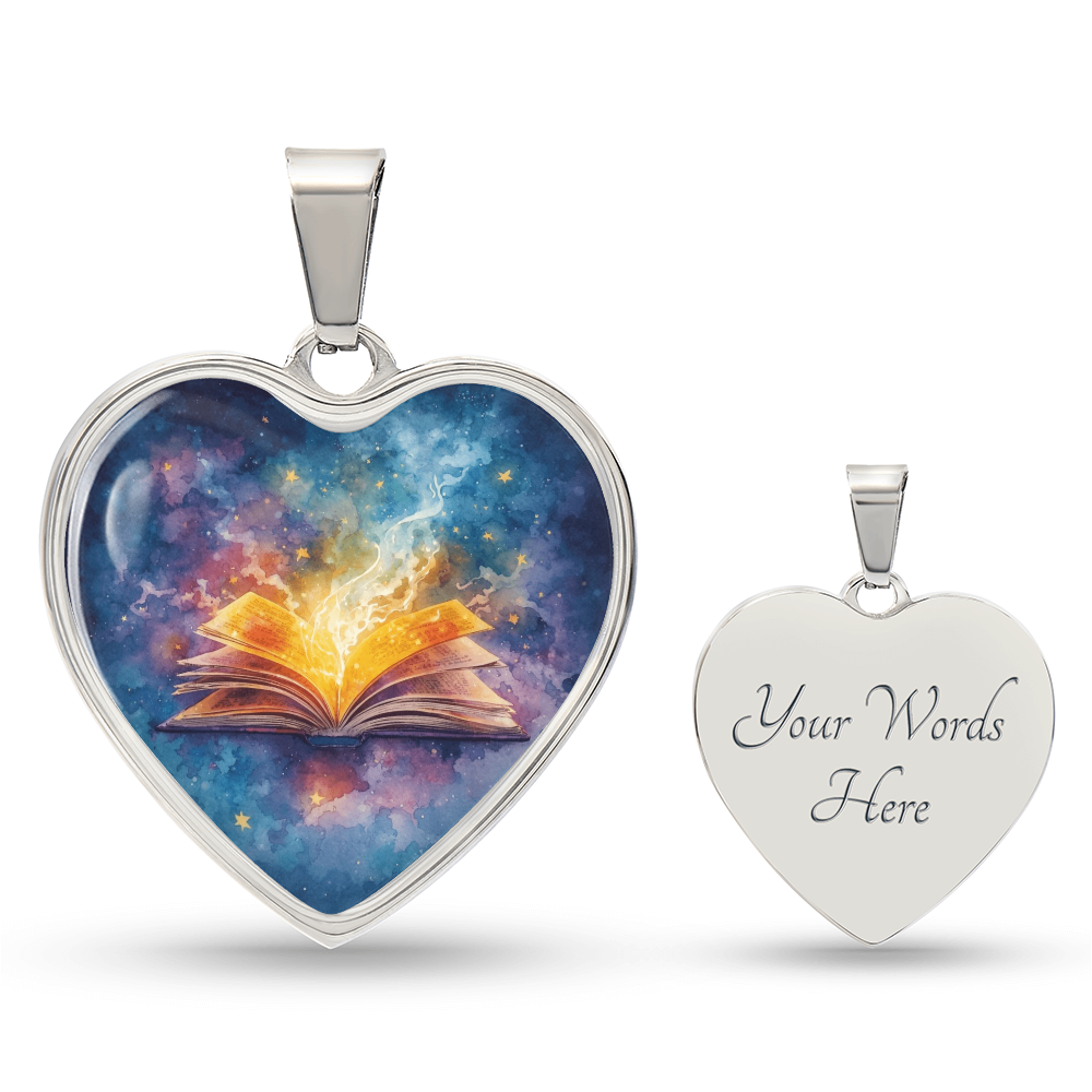 The Open Book Pendant - Personalizable With Engraving Option - Watercolor Night Sky