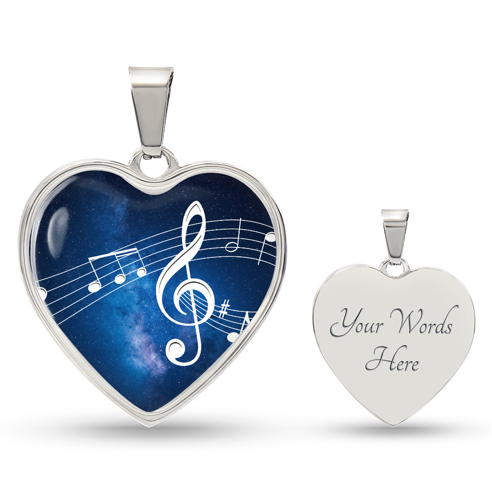 The Music Notes Pendant - Personalizable With Engraving Option - Blue Galaxy Sky