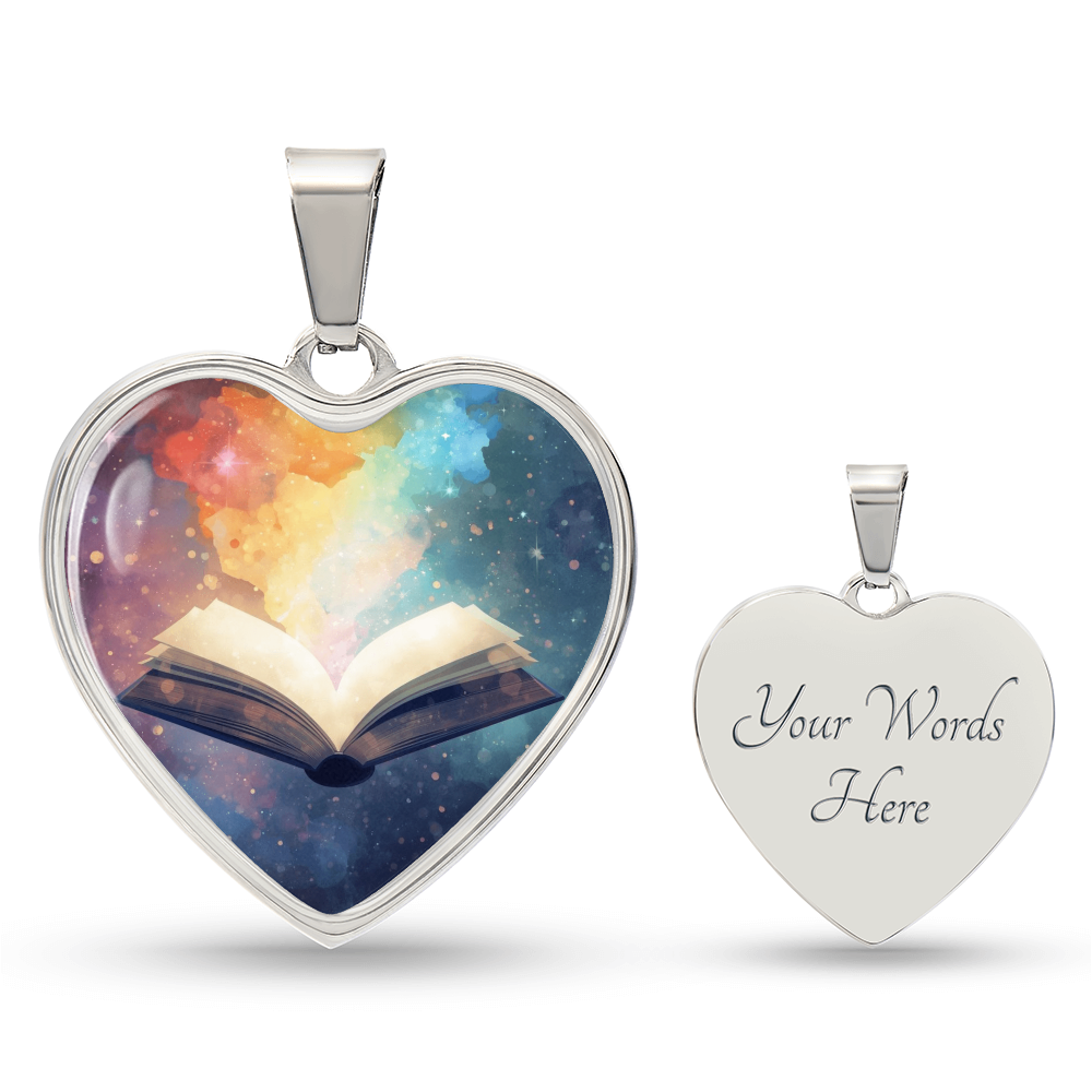 The Open Book Pendant - Personalizable With Engraving Option - Watercolor Rainbow Light