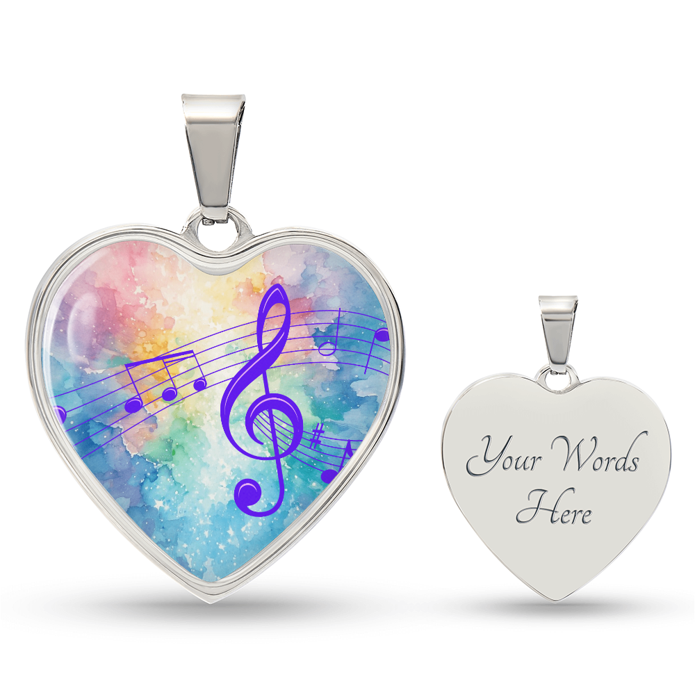 The Music Notes Pendant - Personalizable With Engraving Option - Rainbow Pastel
