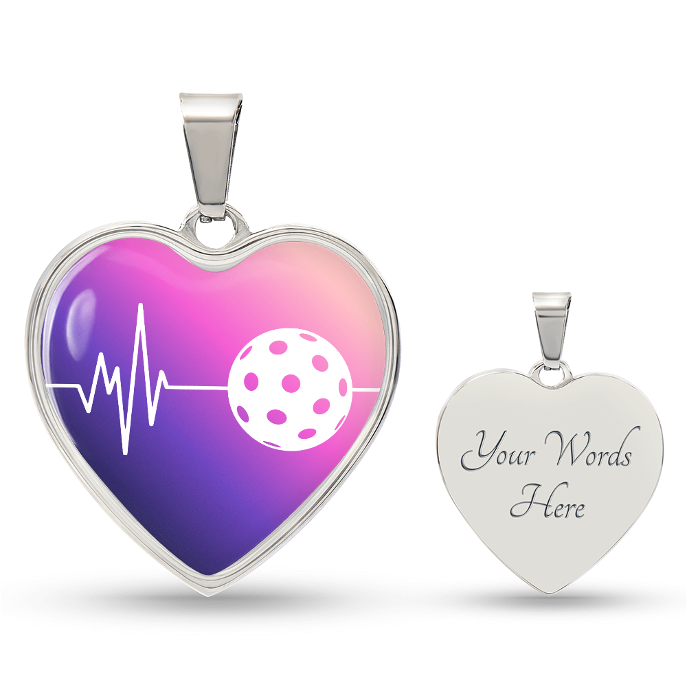 The Pickleball Heartbeat Pendant - Personalizable With Engraving Option - Purple Pink Fade