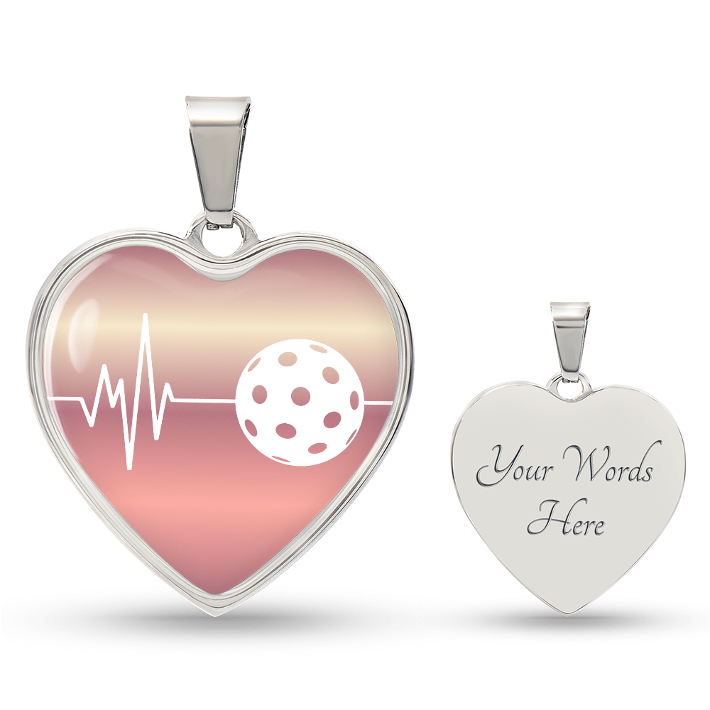The Pickleball Heartbeat Pendant - Personalizable With Engraving Option - Light Pink Fade