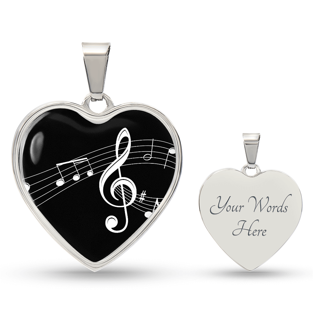 The Music Notes Pendant - Personalizable With Engraving Option - Black