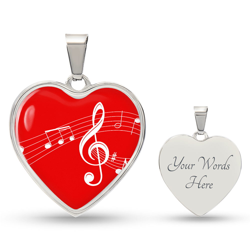 The Music Notes Pendant - Personalizable With Engraving Option - Red