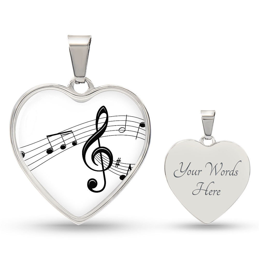 The Music Notes Pendant - Personalizable With Engraving Option - White