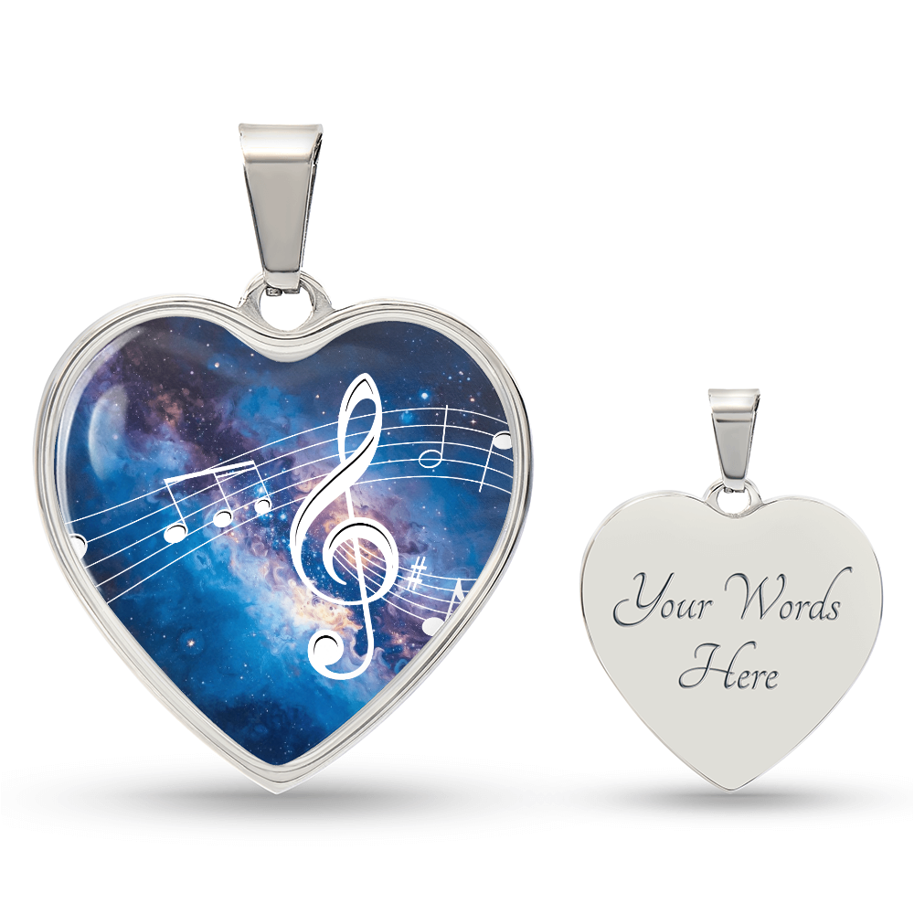 The Music Notes Pendant - Personalizable With Engraving Option - Bright Blue Galaxy