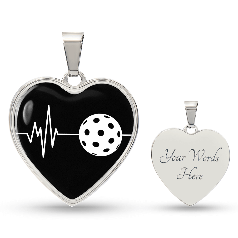 The Pickleball Heartbeat Pendant - Personalizable With Engraving Option - Black