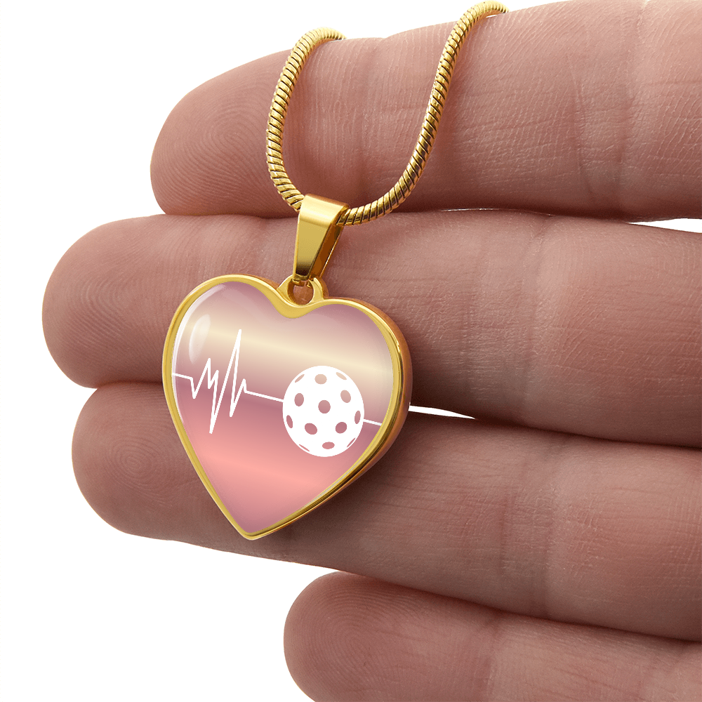 The Pickleball Heartbeat Pendant - Personalizable With Engraving Option - Light Pink Fade