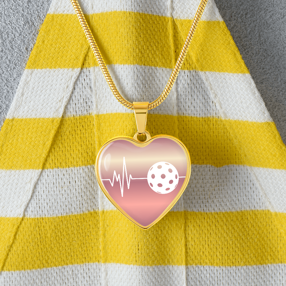 The Pickleball Heartbeat Pendant - Personalizable With Engraving Option - Light Pink Fade