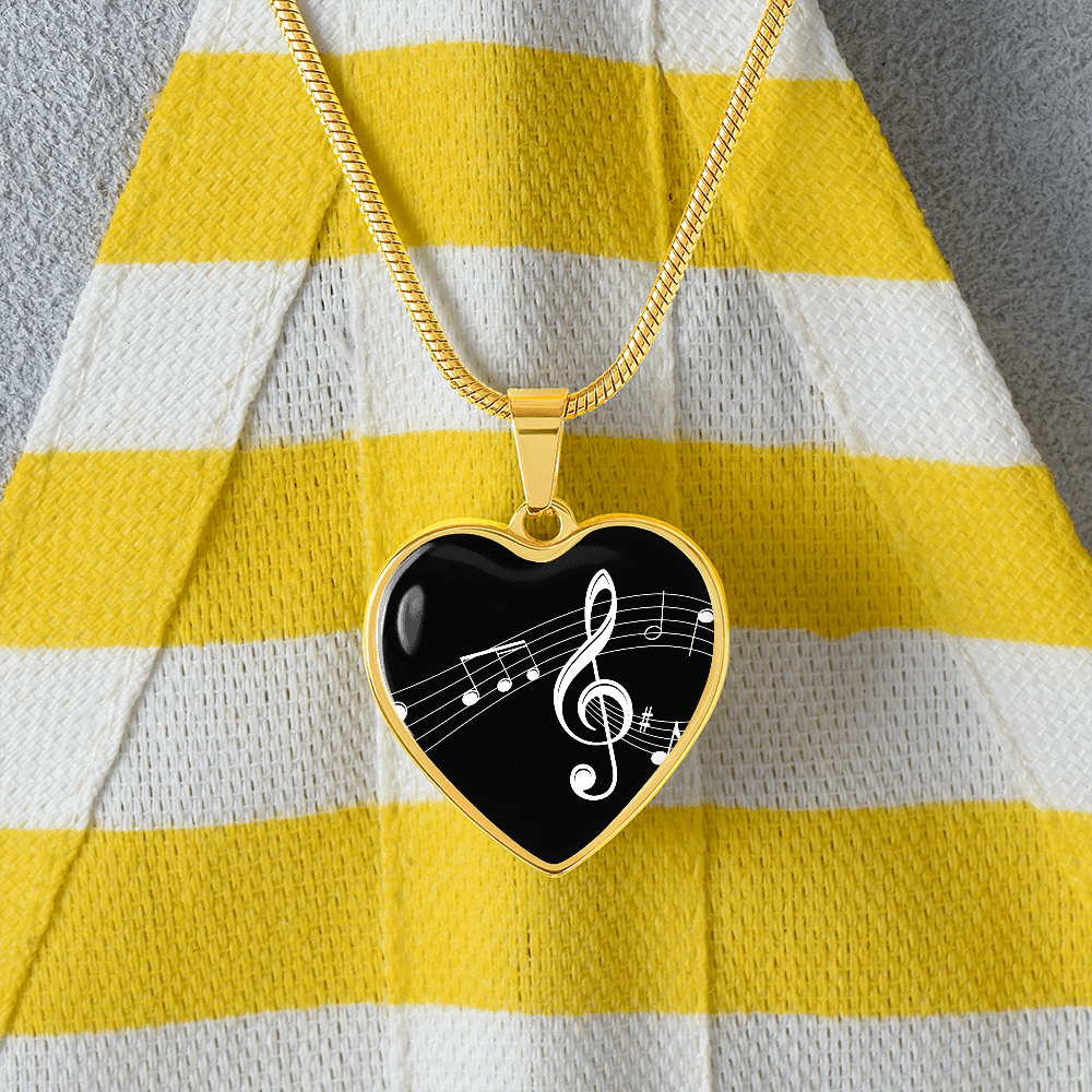 The Music Notes Pendant - Personalizable With Engraving Option - Black