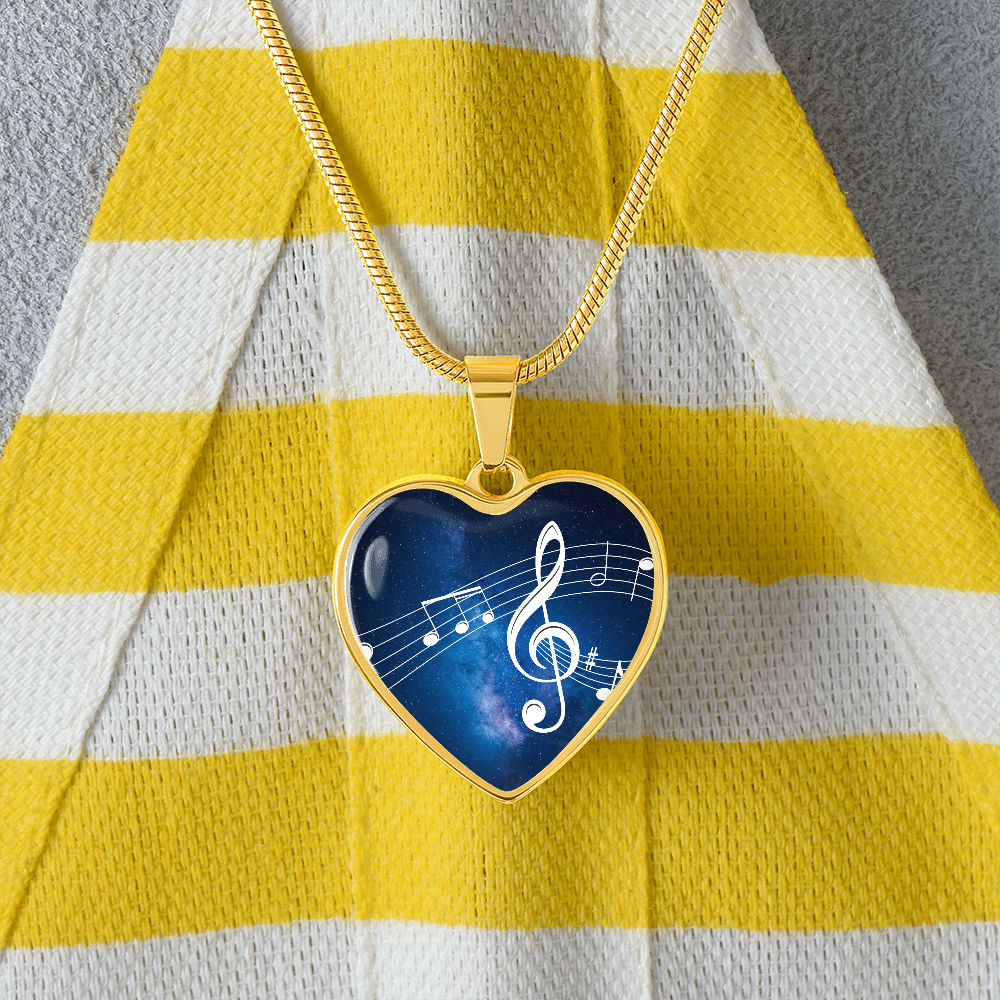 The Music Notes Pendant - Personalizable With Engraving Option - Blue Galaxy Sky