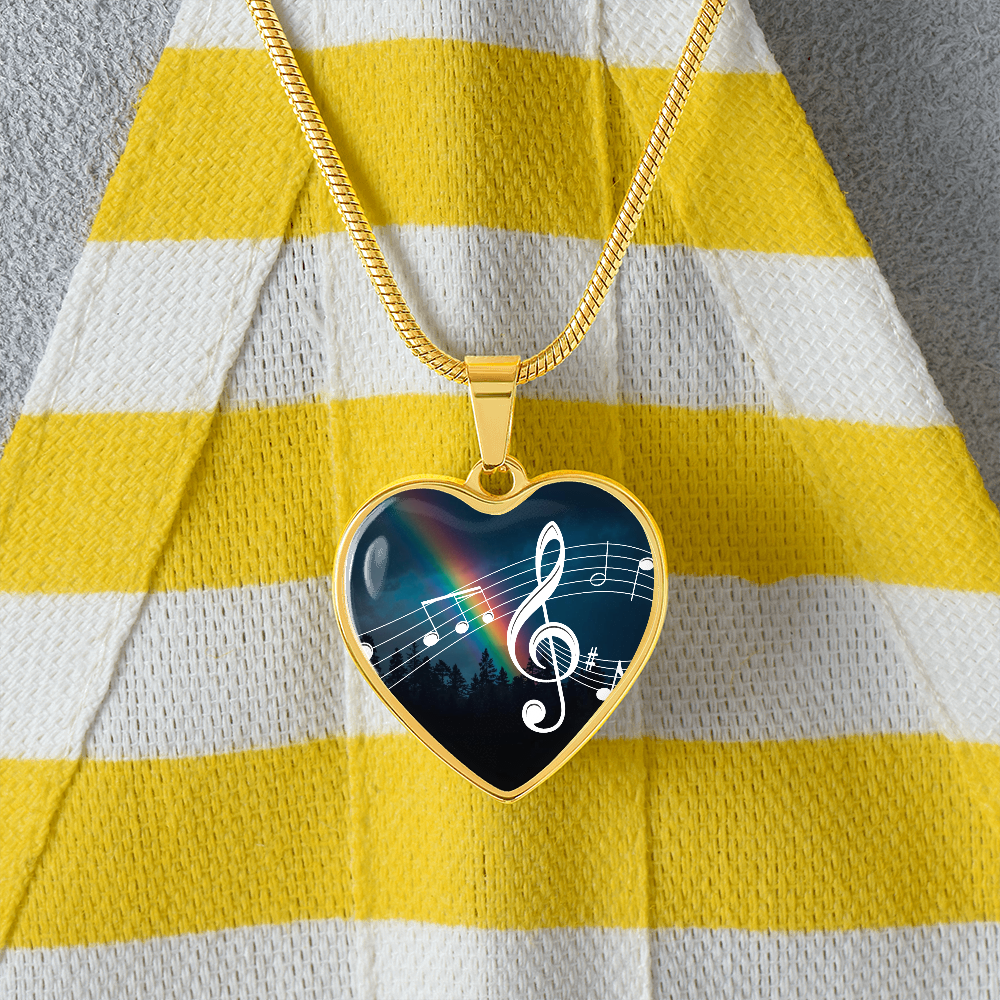 The Music Notes Pendant - Personalizable With Engraving Option - Night Sky Rainbow