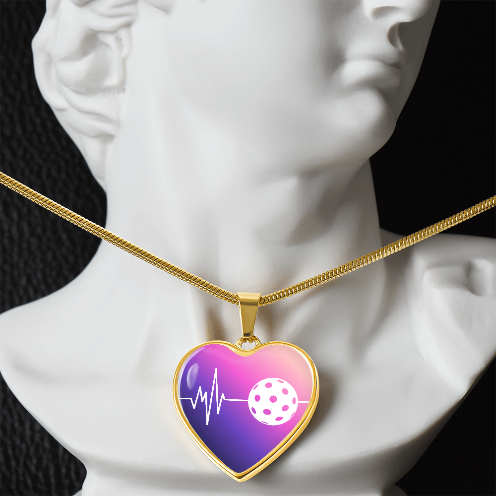 The Pickleball Heartbeat Pendant - Personalizable With Engraving Option - Purple Pink Fade