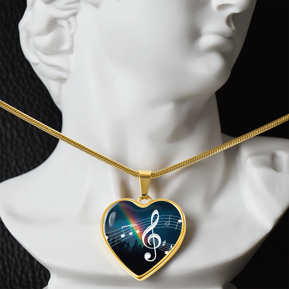 The Music Notes Pendant - Personalizable With Engraving Option - Night Sky Rainbow