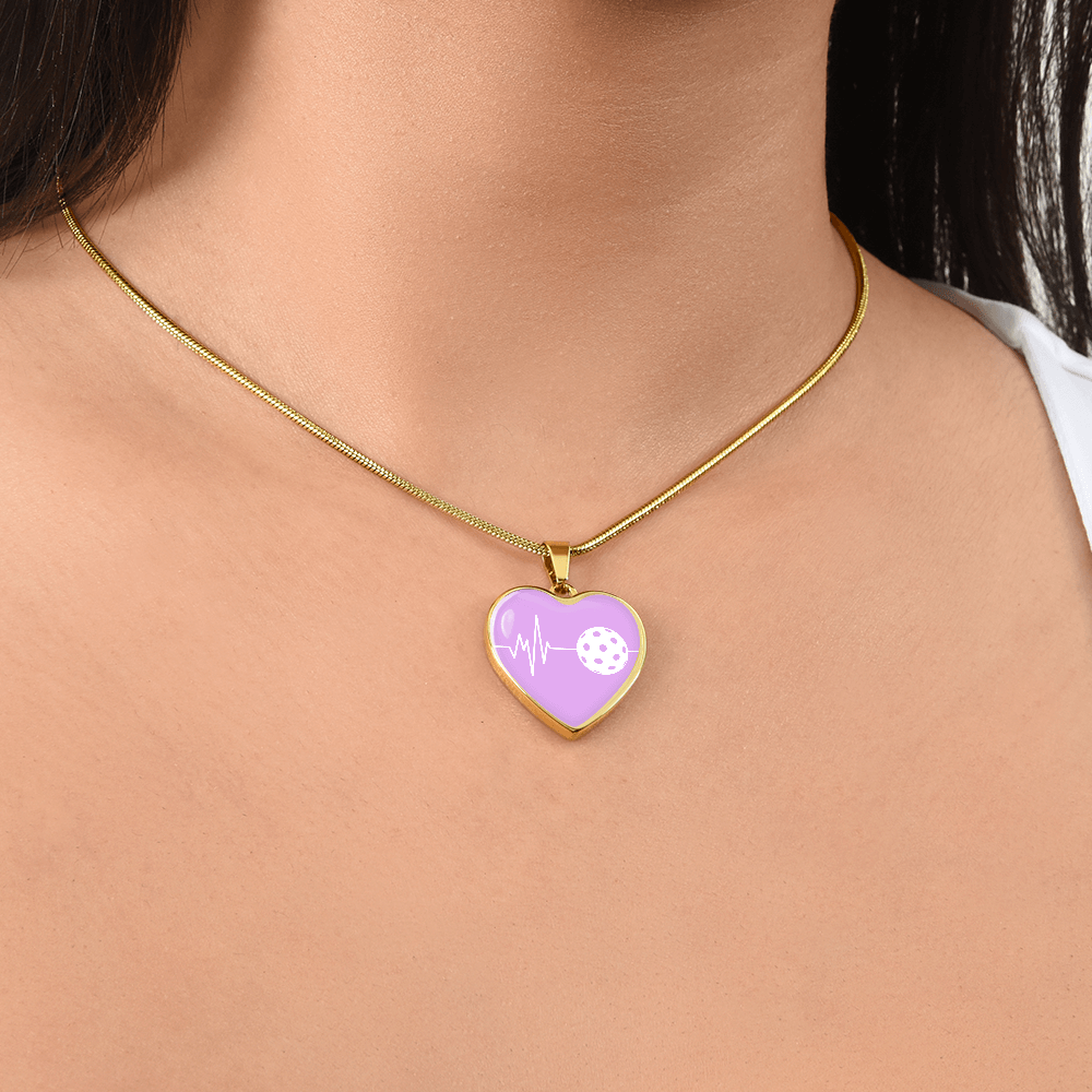 The Pickleball Heartbeat Pendant - Personalizable With Engraving Option - Purple