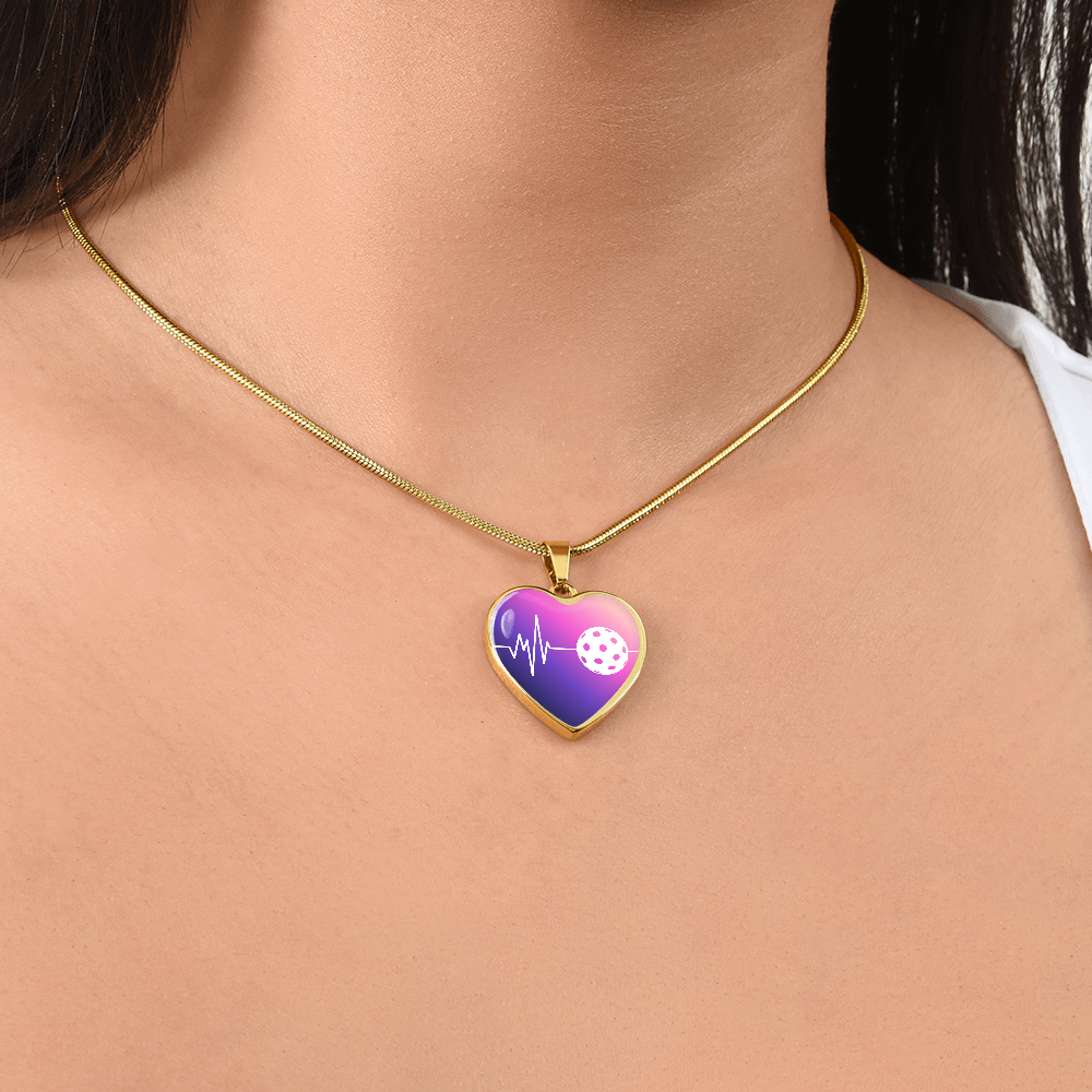 The Pickleball Heartbeat Pendant - Personalizable With Engraving Option - Purple Pink Fade