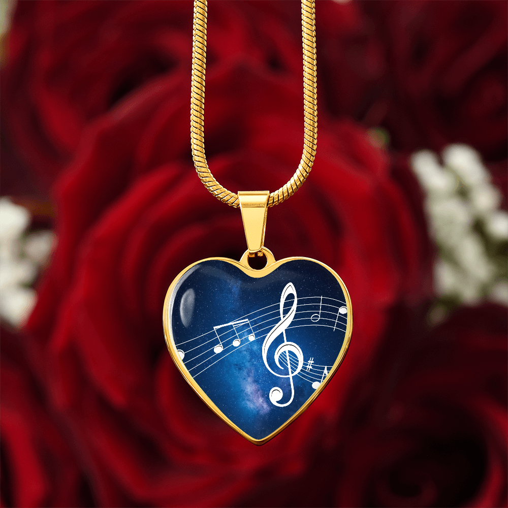 The Music Notes Pendant - Personalizable With Engraving Option - Blue Galaxy Sky