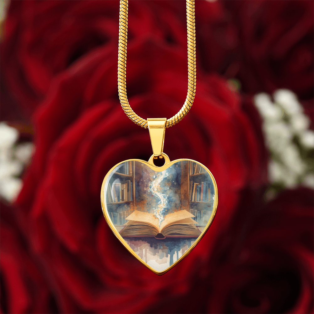 The Open Book Pendant - Personalizable With Engraving Option - Watercolor Library Background