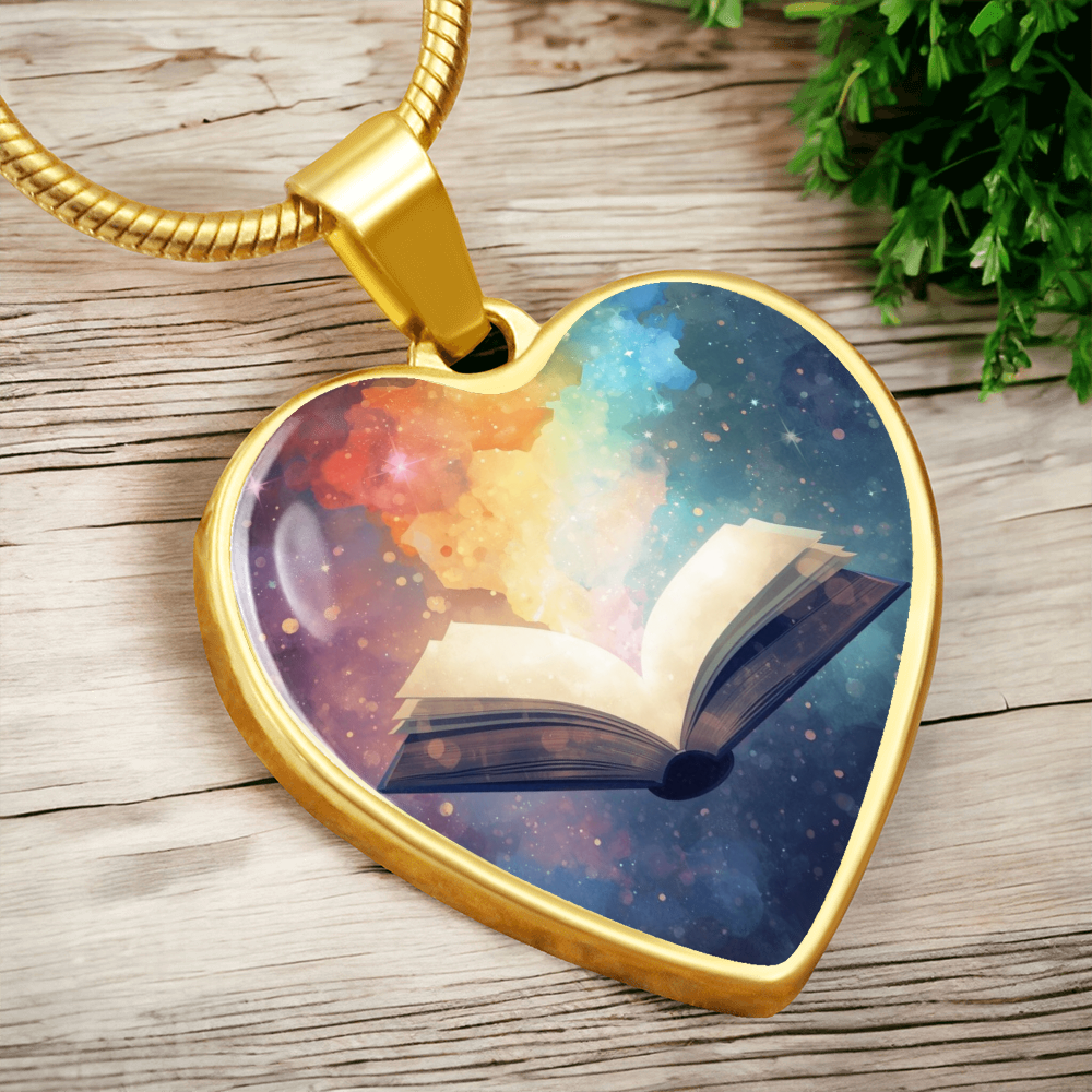 The Open Book Pendant - Personalizable With Engraving Option - Watercolor Rainbow Light