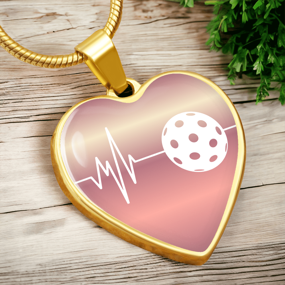 The Pickleball Heartbeat Pendant - Personalizable With Engraving Option - Light Pink Fade