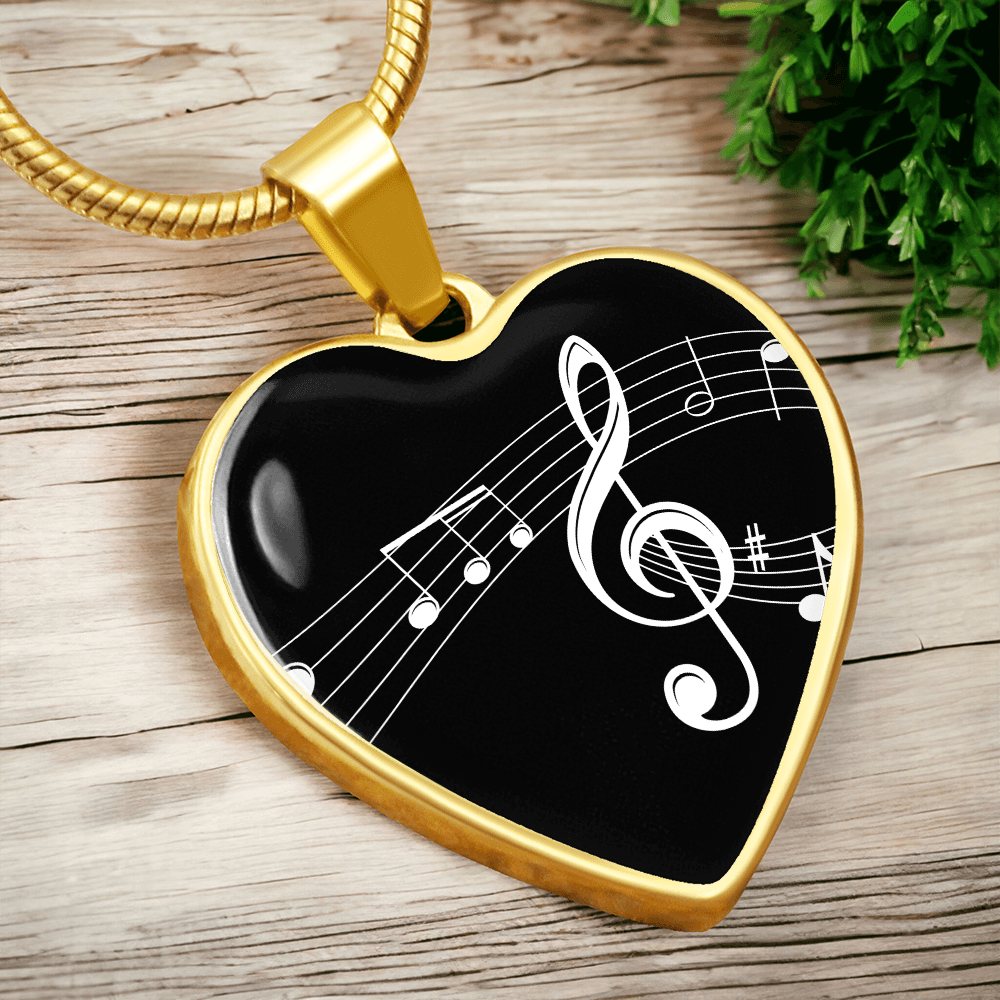 The Music Notes Pendant - Personalizable With Engraving Option - Black