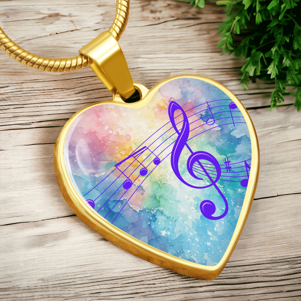 The Music Notes Pendant - Personalizable With Engraving Option - Rainbow Pastel