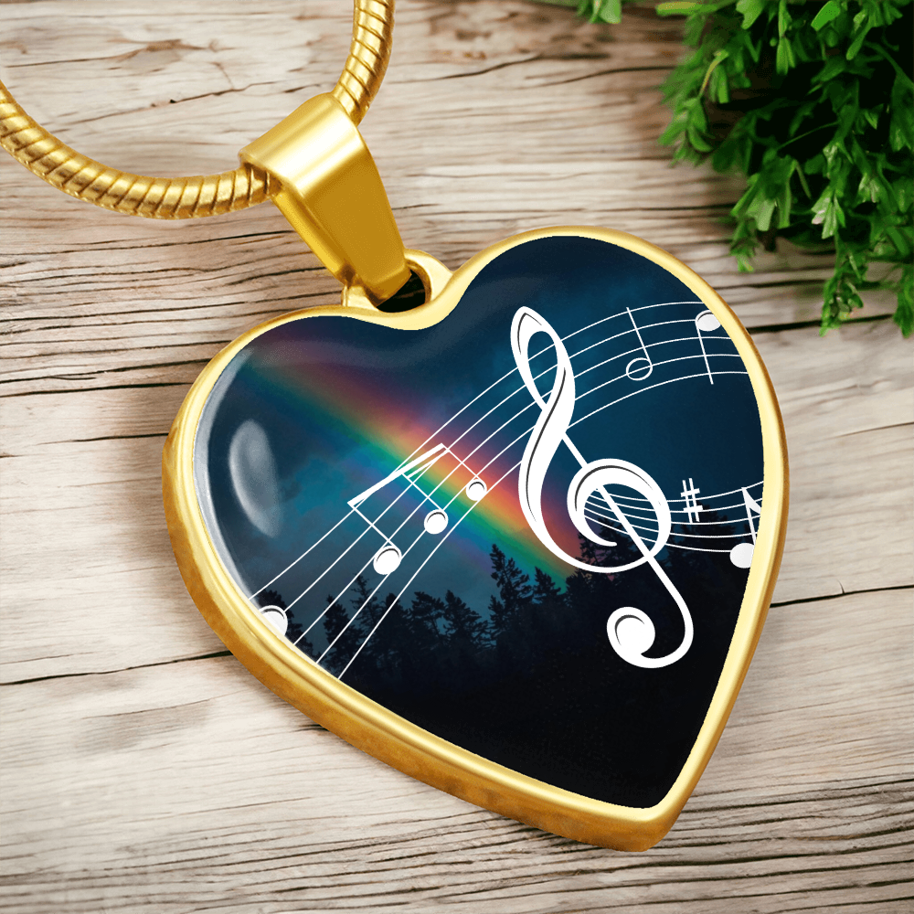 The Music Notes Pendant - Personalizable With Engraving Option - Night Sky Rainbow