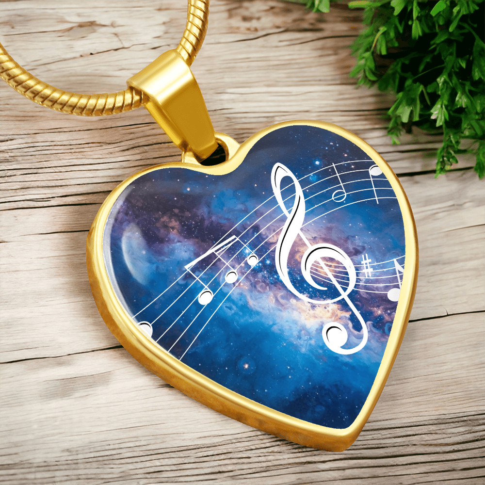 The Music Notes Pendant - Personalizable With Engraving Option - Bright Blue Galaxy