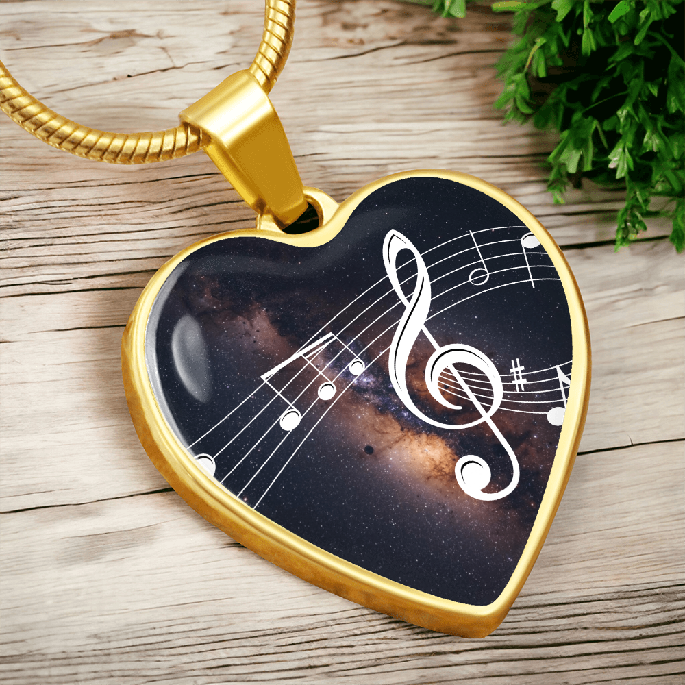 The Music Notes Pendant - Personalizable With Engraving Option - Dark Night Galaxy