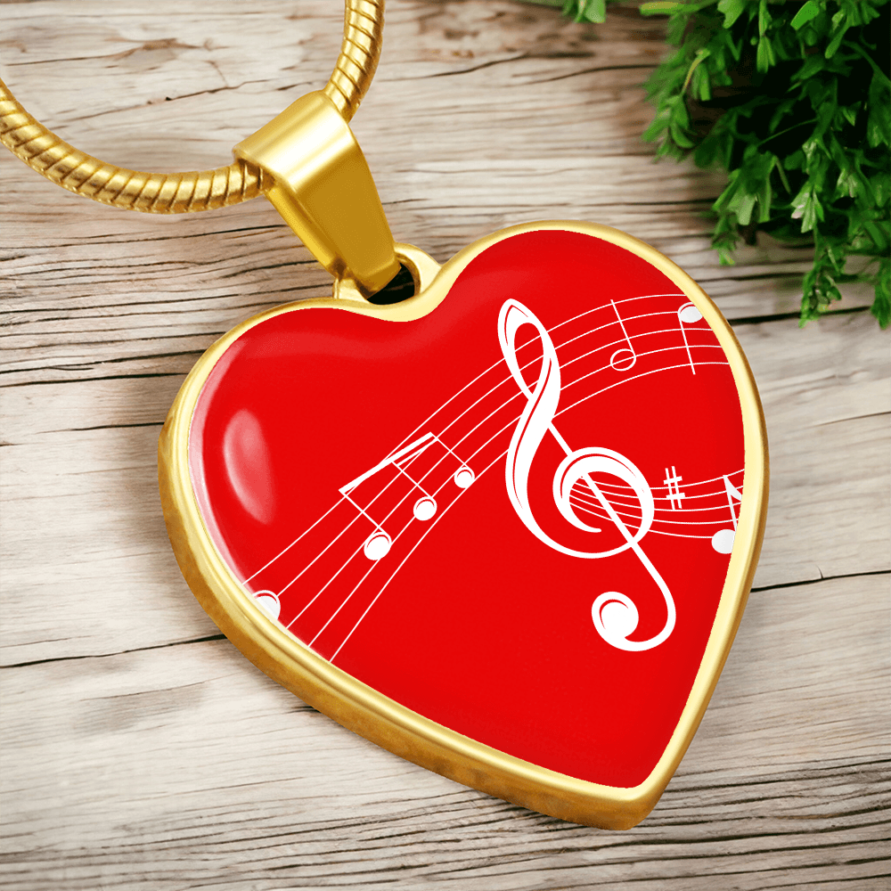The Music Notes Pendant - Personalizable With Engraving Option - Red