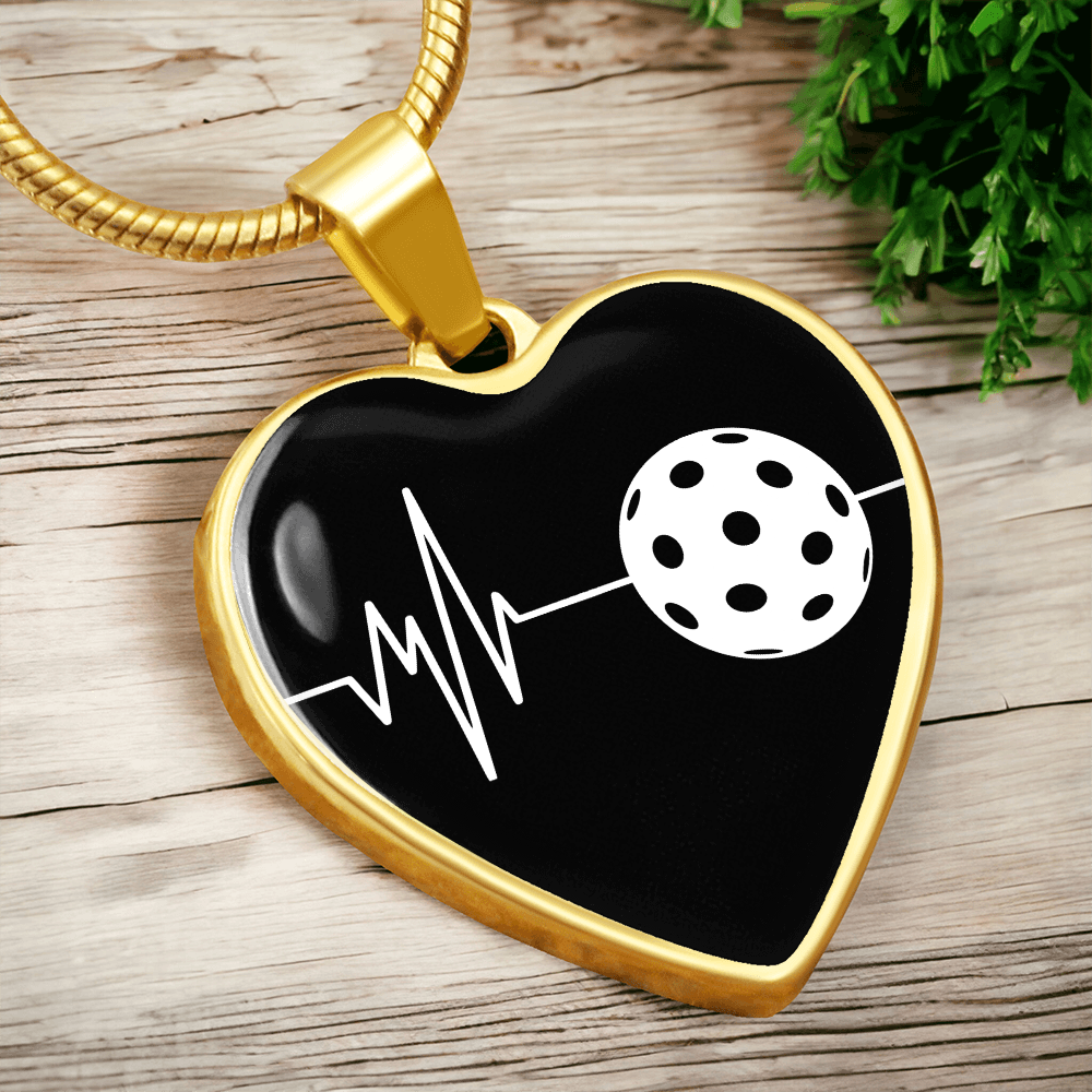 The Pickleball Heartbeat Pendant - Personalizable With Engraving Option - Black
