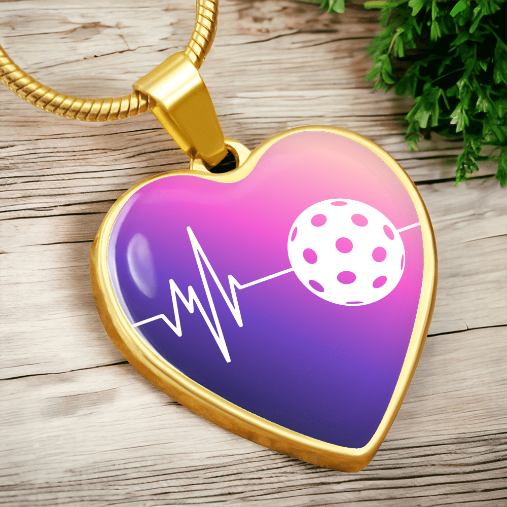 The Pickleball Heartbeat Pendant - Personalizable With Engraving Option - Purple Pink Fade