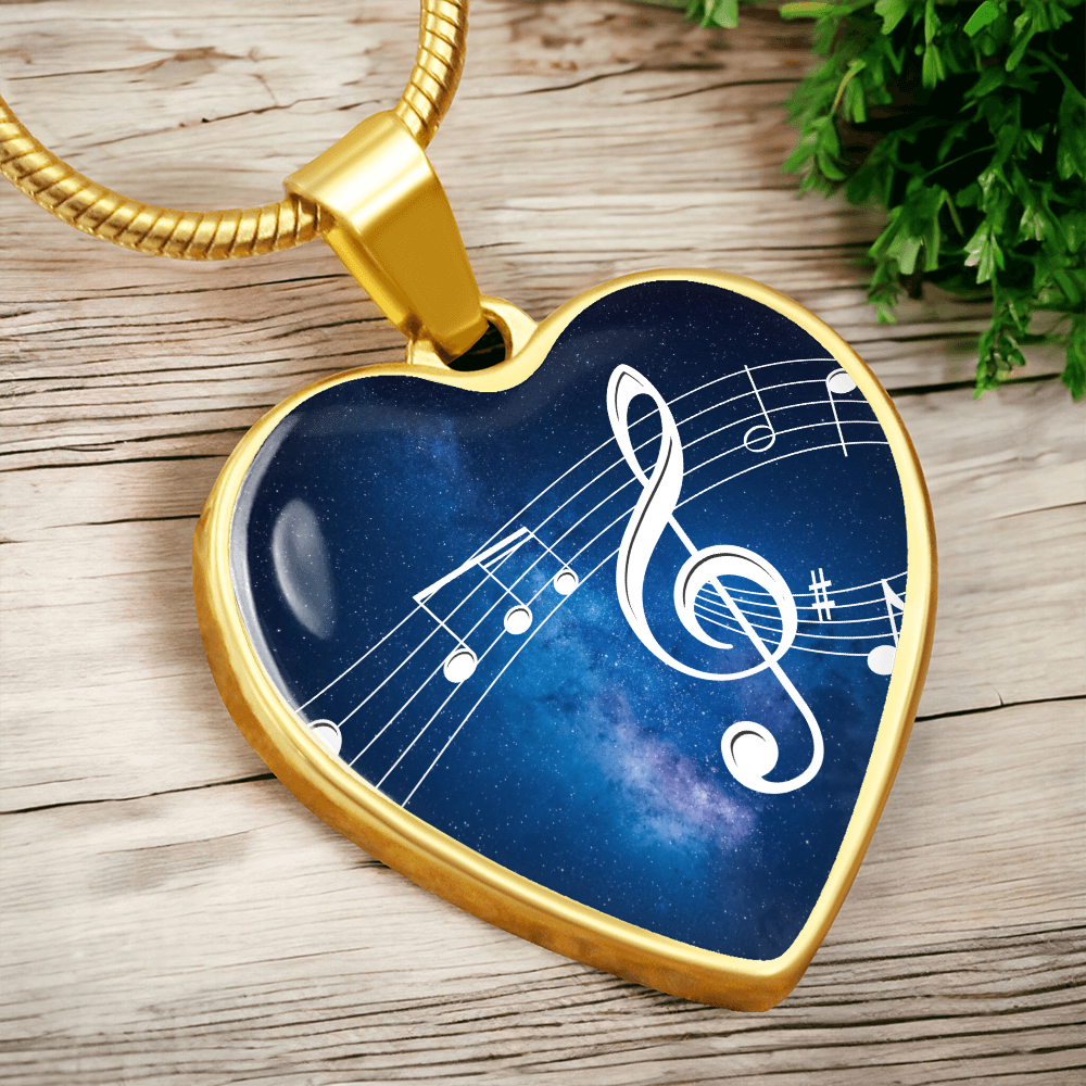 The Music Notes Pendant - Personalizable With Engraving Option - Blue Galaxy Sky