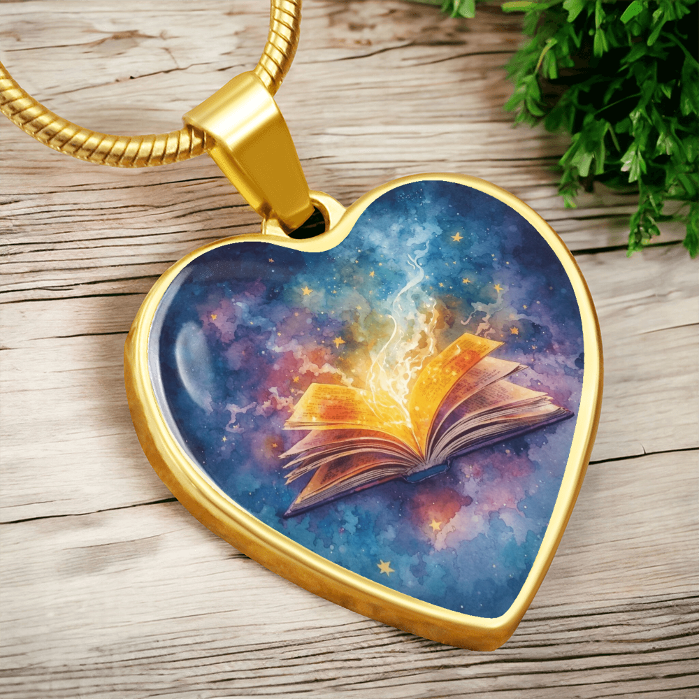 The Open Book Pendant - Personalizable With Engraving Option - Watercolor Night Sky