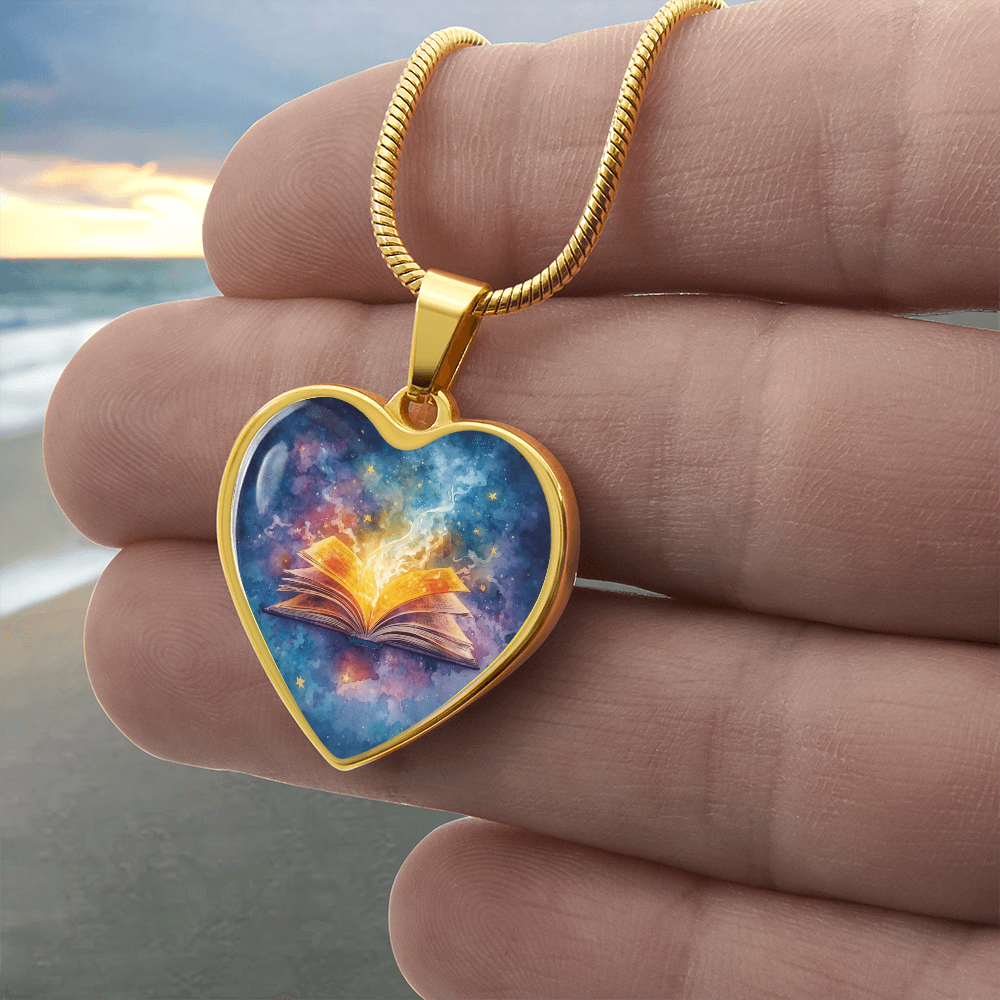The Open Book Pendant - Personalizable With Engraving Option - Watercolor Night Sky
