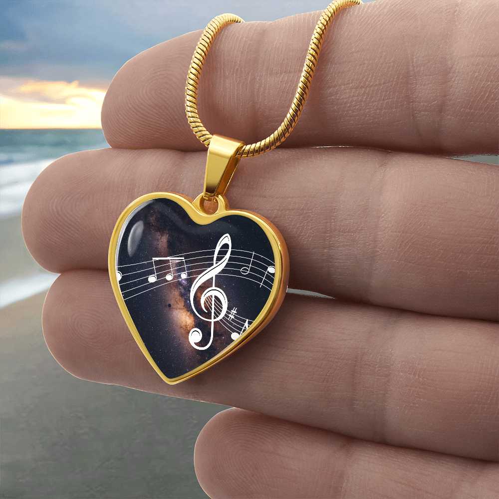The Music Notes Pendant - Personalizable With Engraving Option - Dark Night Galaxy
