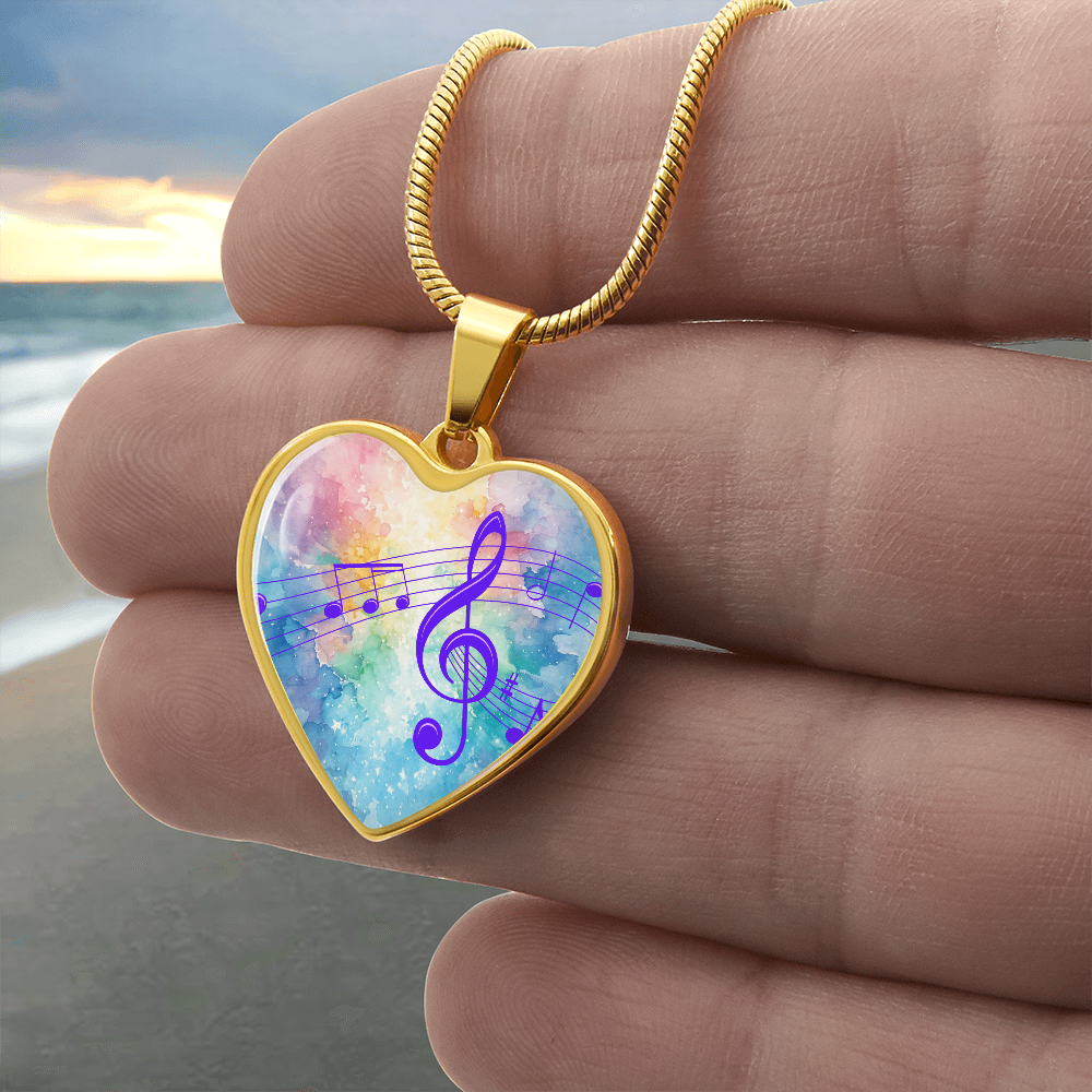 The Music Notes Pendant - Personalizable With Engraving Option - Rainbow Pastel