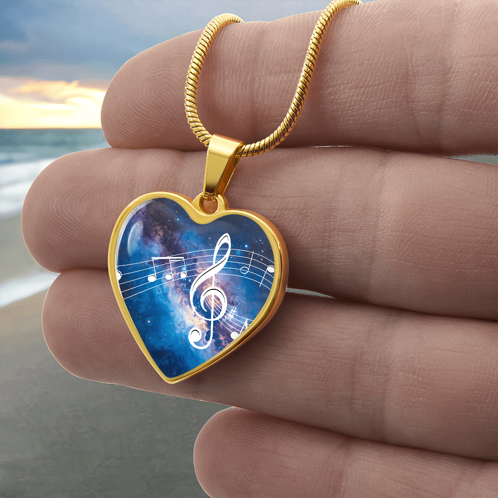 The Music Notes Pendant - Personalizable With Engraving Option - Bright Blue Galaxy